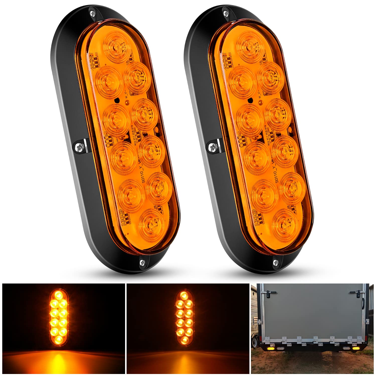 Nilight 6" Oval Amber LED Trailer Tail Lights 2PCS 10 LED Waterproof Turn SignalsTrailer Lights for Truck RV Boat Bus Lorry Camper Van Caravan